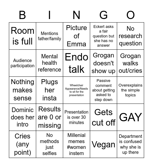 Scientifically Seminar Bingo Card