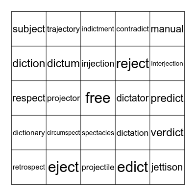 Greek & Latin Bingo Card