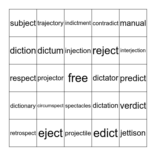 Greek & Latin Bingo Card