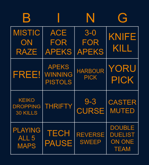 Apeks - Eldorado Watch Party Bingo Card
