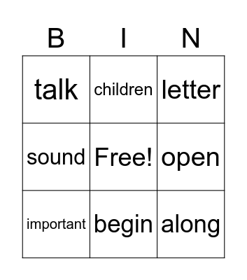 Unit 7 HFW Bingo Card