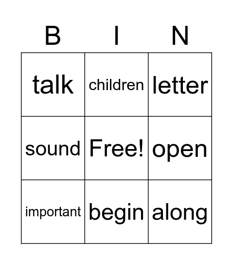 Unit 7 HFW Bingo Card