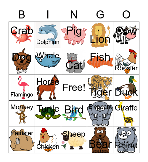 Animal Bingo Card