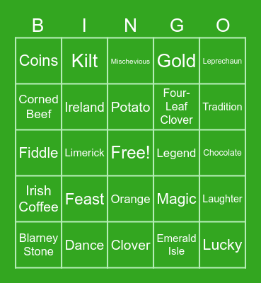 St. Patrick's Day Bingo Card