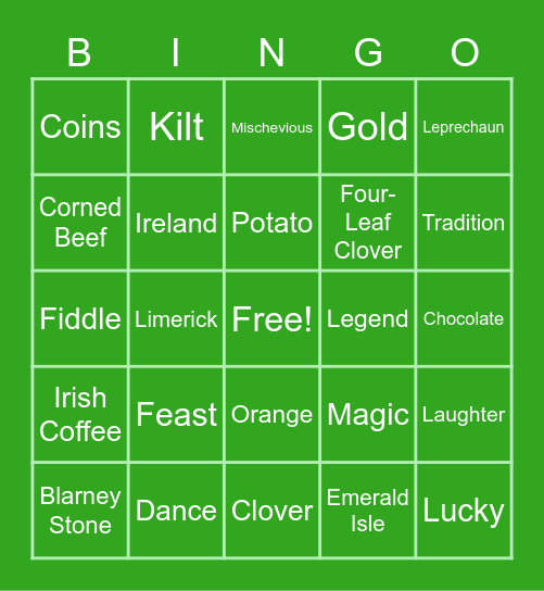 St. Patrick's Day Bingo Card