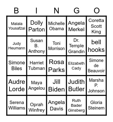 Famous Women Bingo Card
