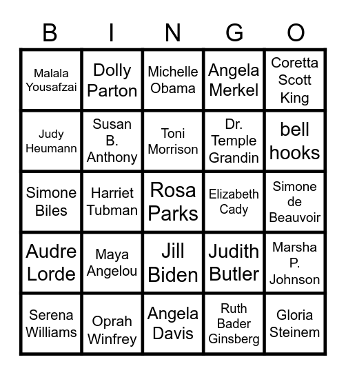 Famous Women Bingo Card