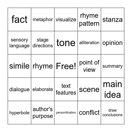 Reading Bingo Card