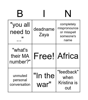 Julee Bingo Card