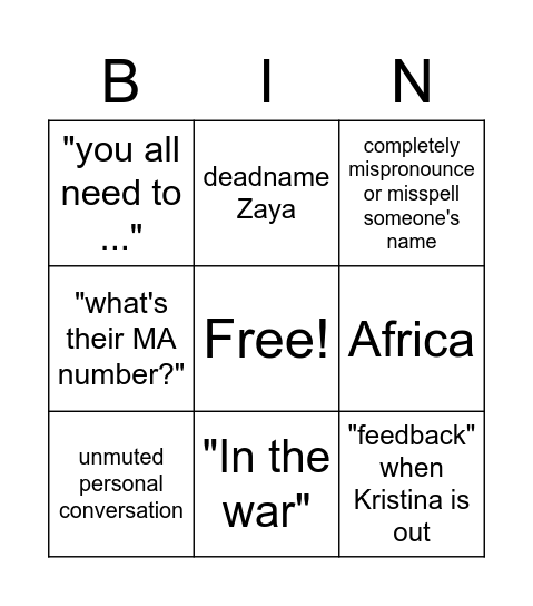 Julee Bingo Card