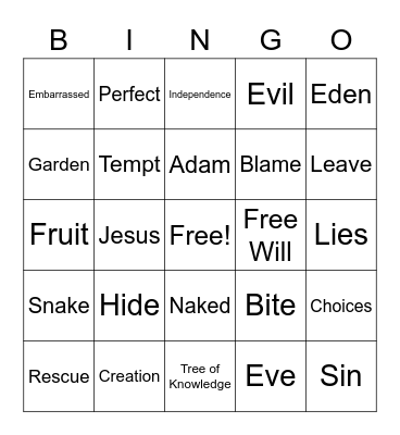 Adam and Eve Bingo Card