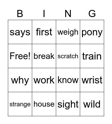 Spelling 4.6 Bingo Card