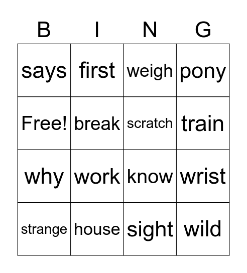 Spelling 4.6 Bingo Card