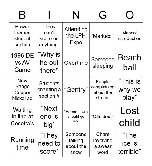 State Tourney Bingo Card