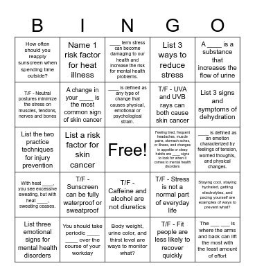 Greif Safety Week Bingo Card