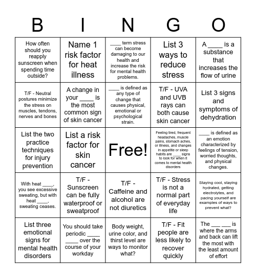 Greif Safety Week Bingo Card