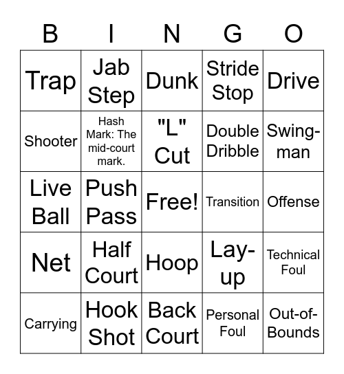 Basketball Bingo Card