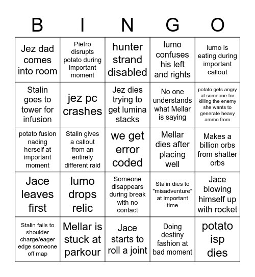 day one bingo Card