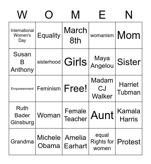 International Womens Day Bingo Card