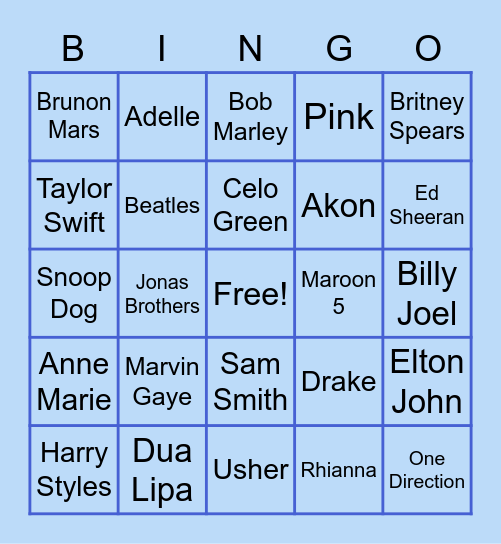 Karaoke Bingo Card