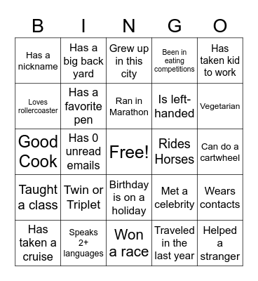 Ice Breaker Bingo Card