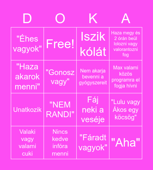 Dorka bingo Card