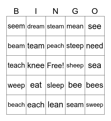 ee ea  Bingo Card