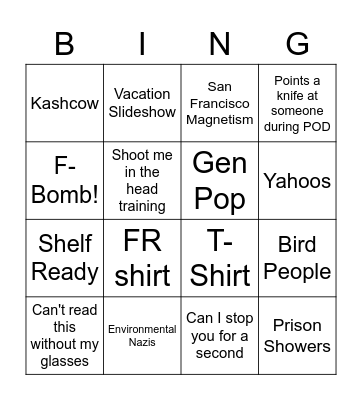 Kenisms Bingo Card