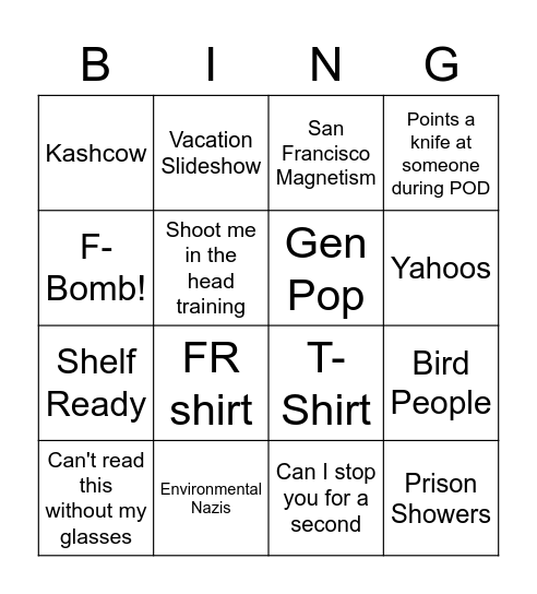 Kenisms Bingo Card
