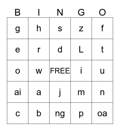 Letters & Sounds Bingo Card