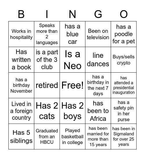 Find the soror who.... Bingo Card