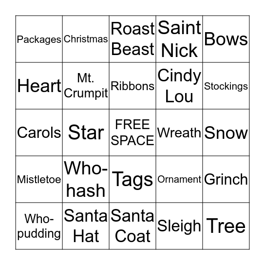 Grinch Bingo Card