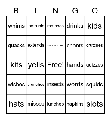 PLURALS BINGO! Bingo Card