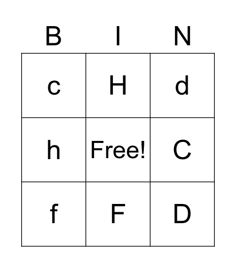 Letters: C, F, D, H Bingo Card