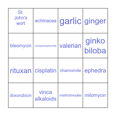 Chemotherapeutics and Herbals Bingo Card