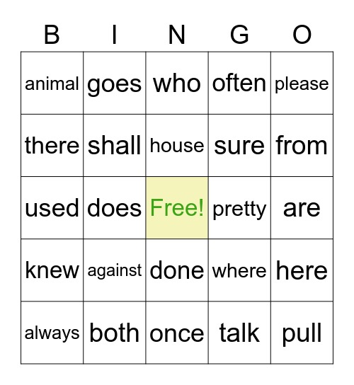 Fundations Bingo Card