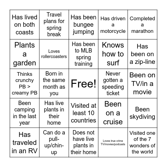 WK March Social Bingo Card