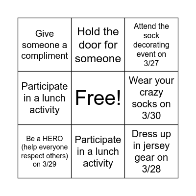 Inclusion Week Bingo Card
