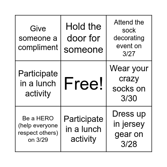 Inclusion Week Bingo Card