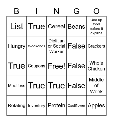 Saving Food $$$ Bingo Card