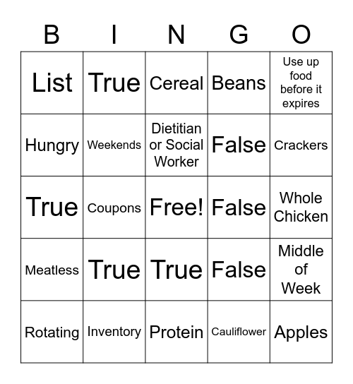 Saving Food $$$ Bingo Card