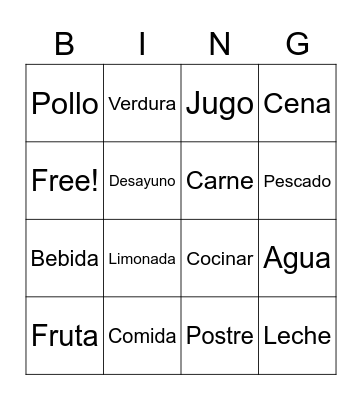 Spanish Foods Bingo Card