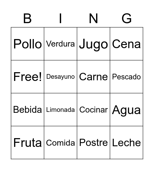 Spanish Foods Bingo Card