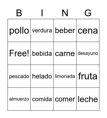 Spanish Foods Bingo Card