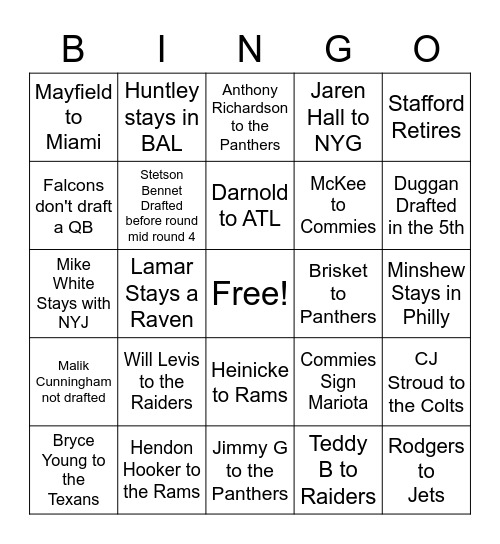 QB Bingo Card