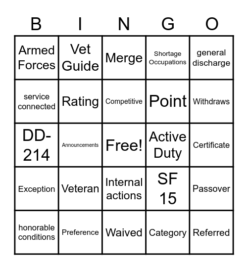 Veterans Hiring Bingo Card