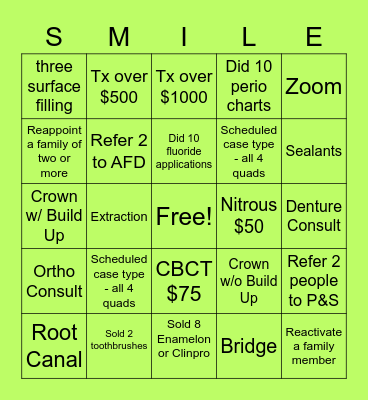 A Million Reasons To Smile - Hygiene BINGO Card