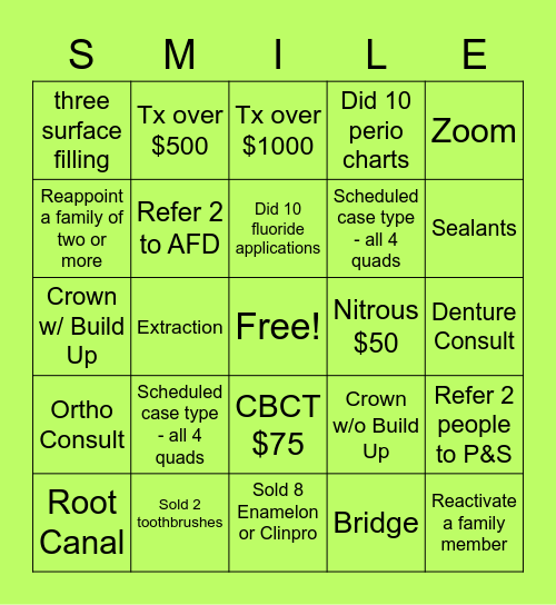 A Million Reasons To Smile - Hygiene BINGO Card