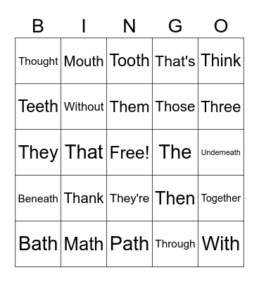 Th Sounds Bingo Card