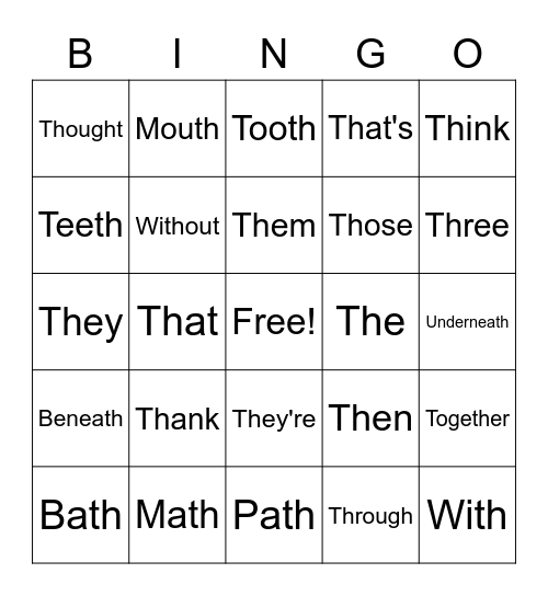 Th Sounds Bingo Card